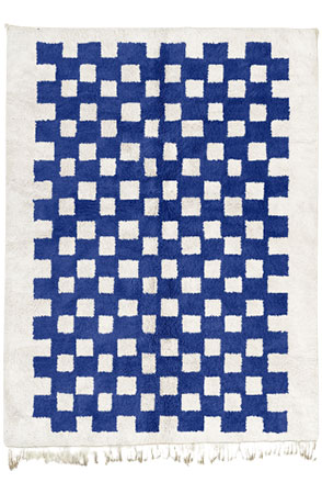 Dark Blue Mono Chessboard Rug