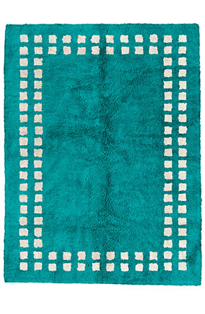 Turquoise Framed Checkerboard Rug
